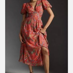 Anthropologie Katerina - Red and Green Paisley with gold thread